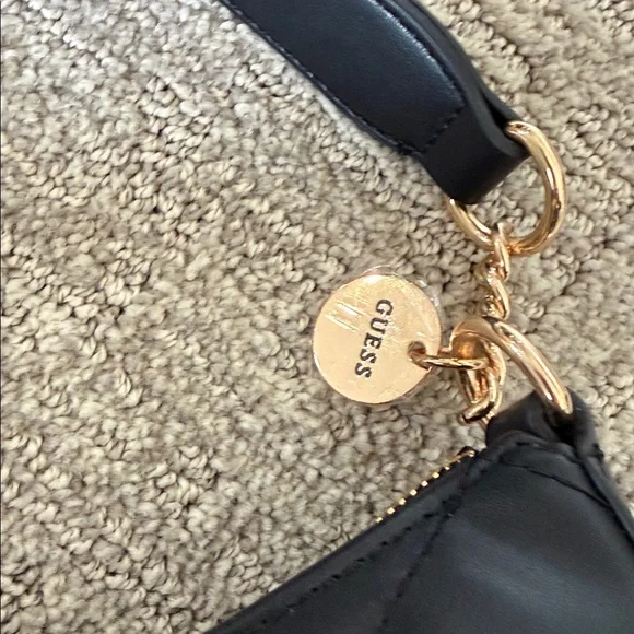 Guess Black Quilted Shoulder Bag with Gold Accents - Picture 2 of 5